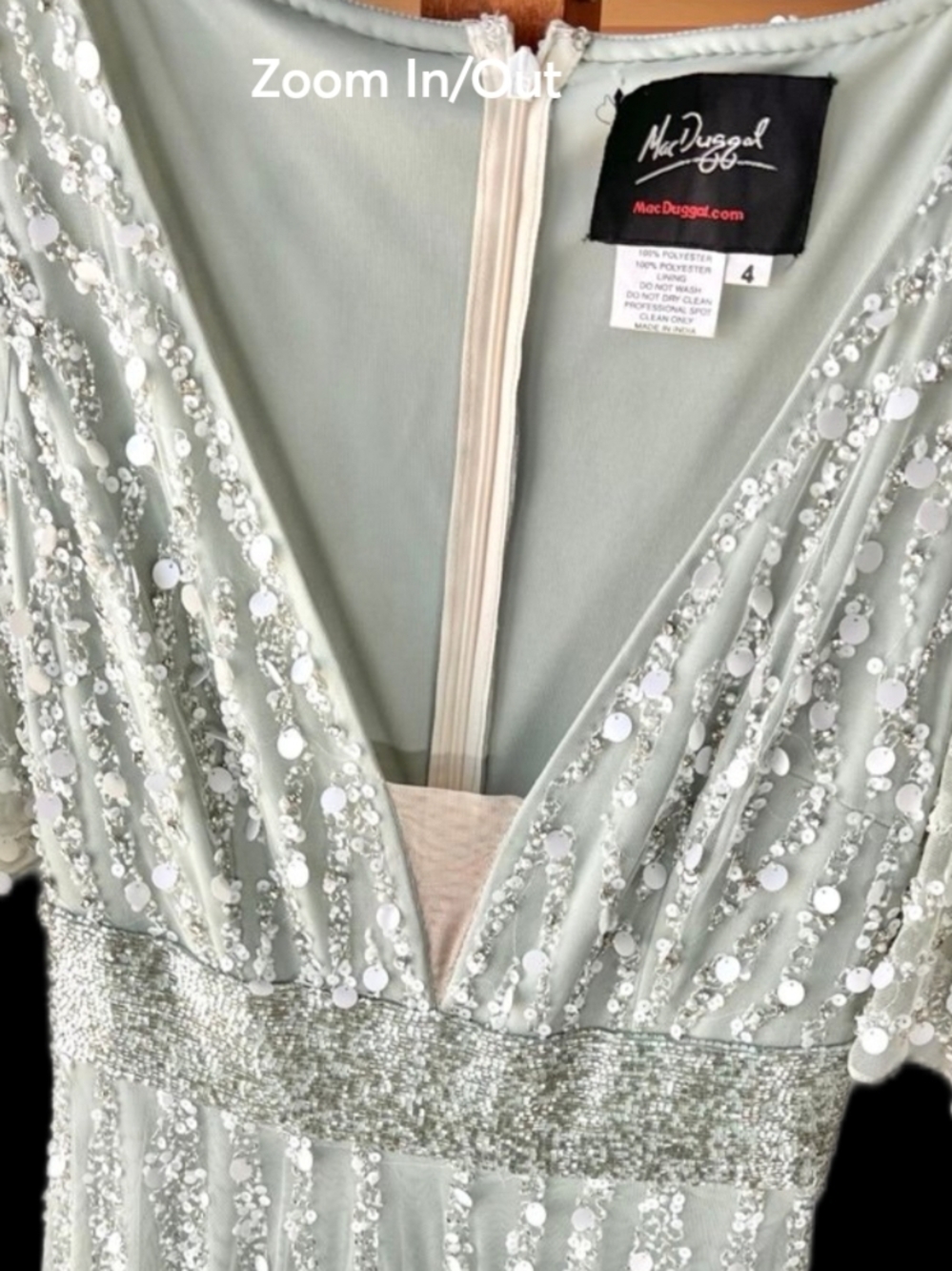 Mac Duggal Pale Mint Sequin V-Neck Evening Dress - Picture 2 of 4